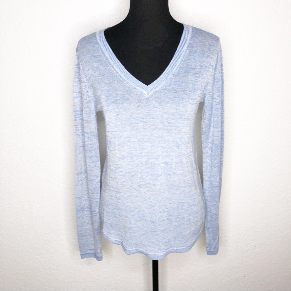 Tommy Bahama light blue marled v neck linen blend sweater size Small